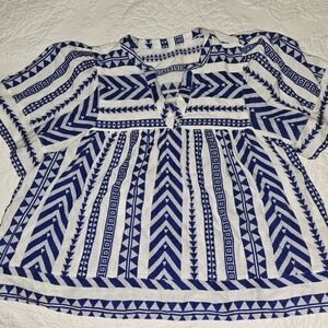Old Navy Blue and White Patterned Blouse